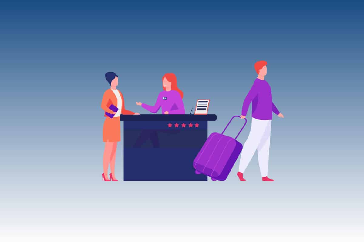 Zegar pokazujący 14:00 z gościem proszącym o late check-out